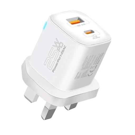 [PowerPort-25AC.White.UK] بروميت شاحن حائط بقدرة 25 واط (أبيض)