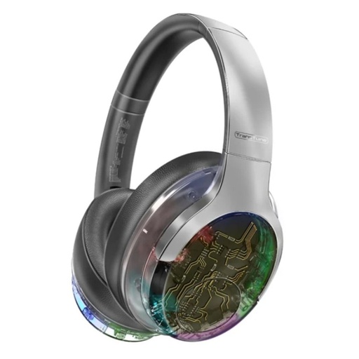 [TRANSTUNE.SILVER] Promate ANC Hi-Fi Stereo Wireless Headphones with RGB Lights (Silver)