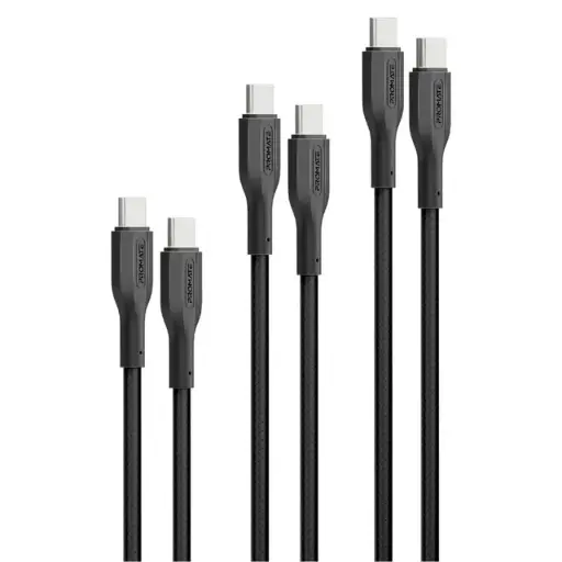 [CableKit-CC] مجموعة كابلات ‏3 قطع يو اس بي سي  عالية المتانة مع شحن سريع  بقوة 60 واط (أسود )