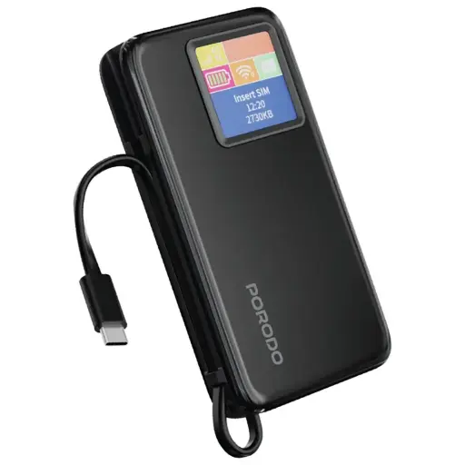 [PDPBFCH087BK] Porodo 4G LTE | WIFI 6 Pocket Router and 10000mAh Power Bank (Black)