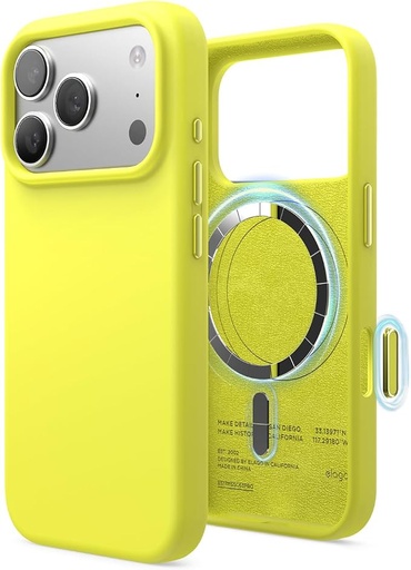 [ES17MSSC69PRO-NYE] كفر سيليكون مغناطيسي من Elago لهاتف iPhone 17 Pro Max/18 Pro Max (أصفر نيون)