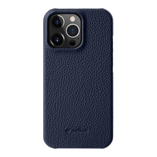 [IP14PM-LCP-DBL] Melkco Back Snap Series Lai Chee Pattern Premium Leather Snap Case for iPhone 14 Pro Max (Dark Blue)