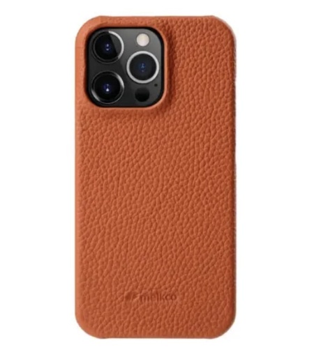 [IP14PM-LCP-OR] Melkco Back Snap Series Lai Chee Pattern Premium Leather Snap Case for iPhone 14 Pro Max (Orange)