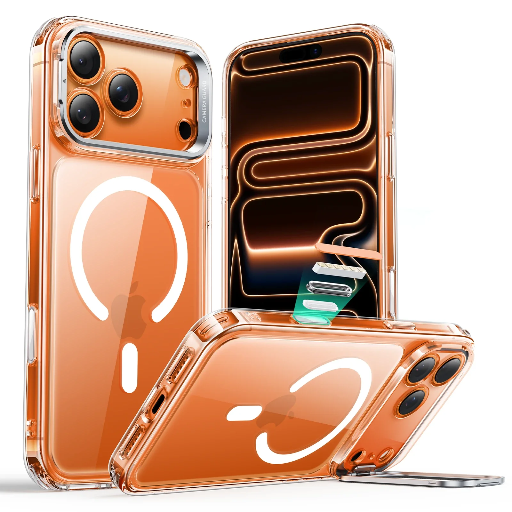 [1A909001] ESR Classic Hybrid Magnetic Case (Camera Control,Stash Stand) for iPhone 17 Pro/18 Pro (Clear)