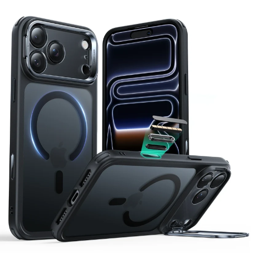 [1A910002] ESR Classic Hybrid Magnetic Case (Camera Control,Stash Stand) for iPhone 17 Pro Max/18 Pro Max (Clear Black)