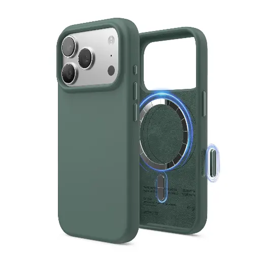 [ES17MSSC69PRO-MGR] Elago Max Magnetic Silicone Case for iPhone 17 Pro Max/18 Pro Max (Midnight Green)