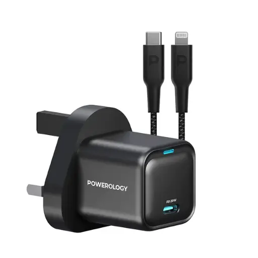 [PWCUQC016-L] Powerology Ultra-Compact GaN Charger With USB-C To Lightning Cable 1.2m/4ft (Black)